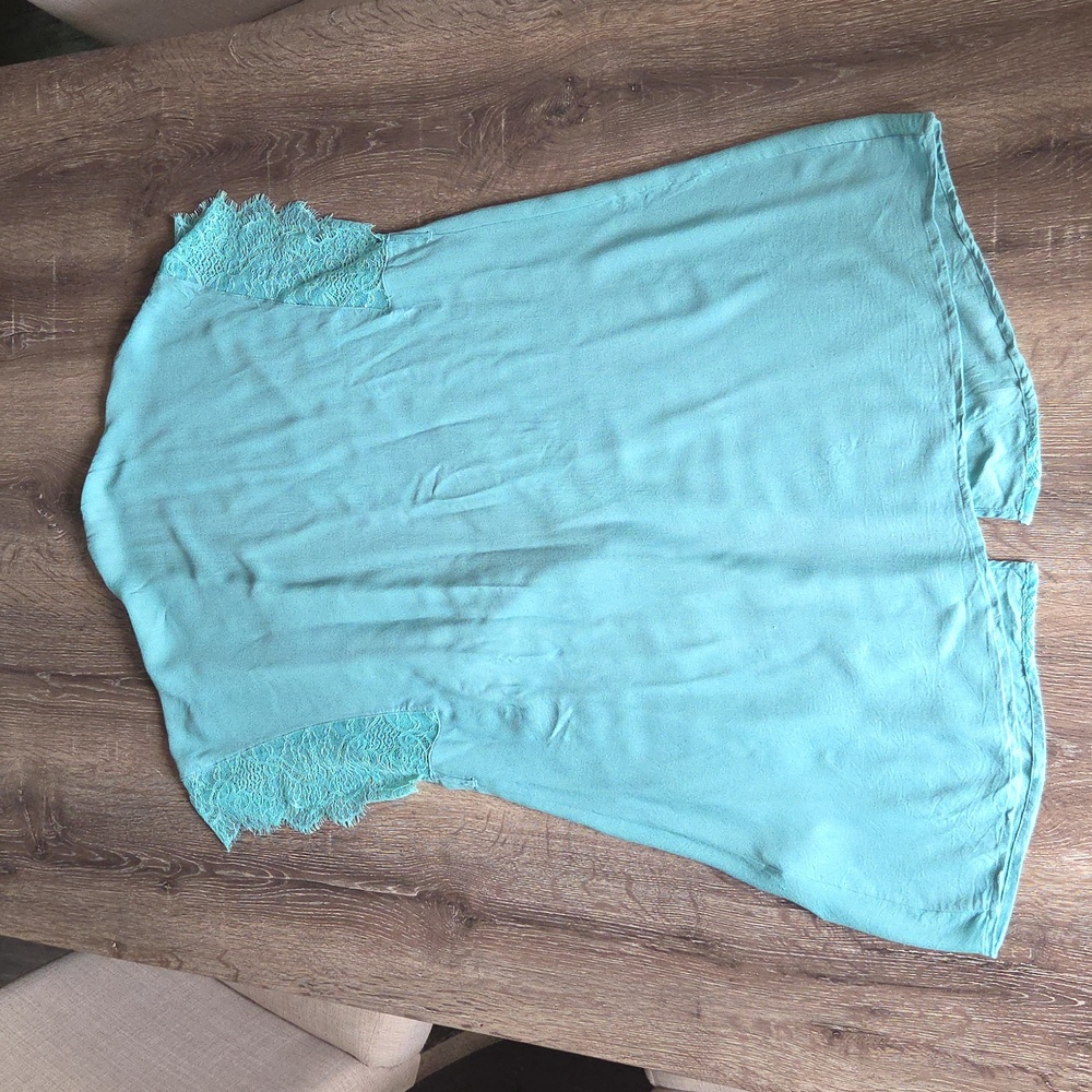 FRETTE Vestaglia Aqua Teal Eyelash Lace Trim Dressing Gown Kimono Cardigan Small - Picture 10 of 10